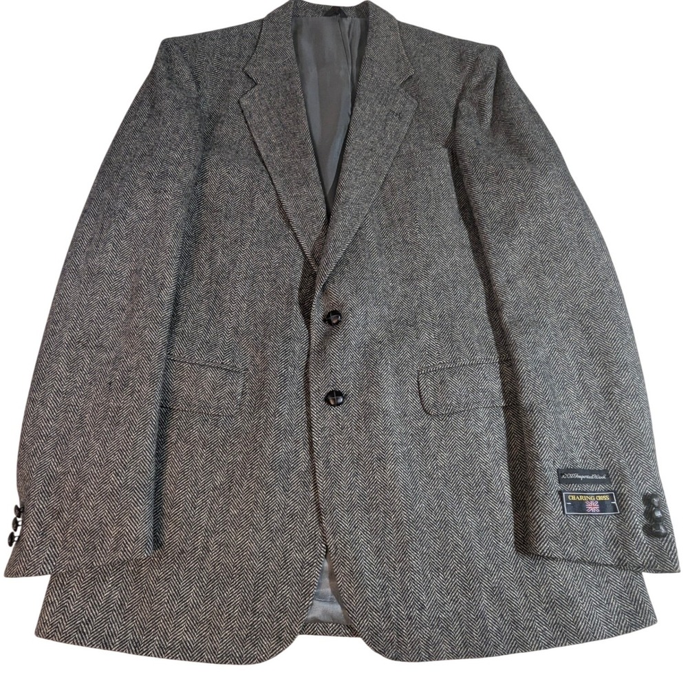 Charing Cross‎ Allston Gray Herringbone Virgin Wool Blazer 44XL